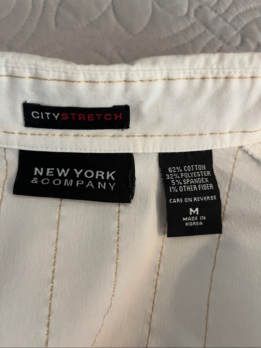 New York & Company White Blouse with Gold Pinstripes - Picture 4 of 5